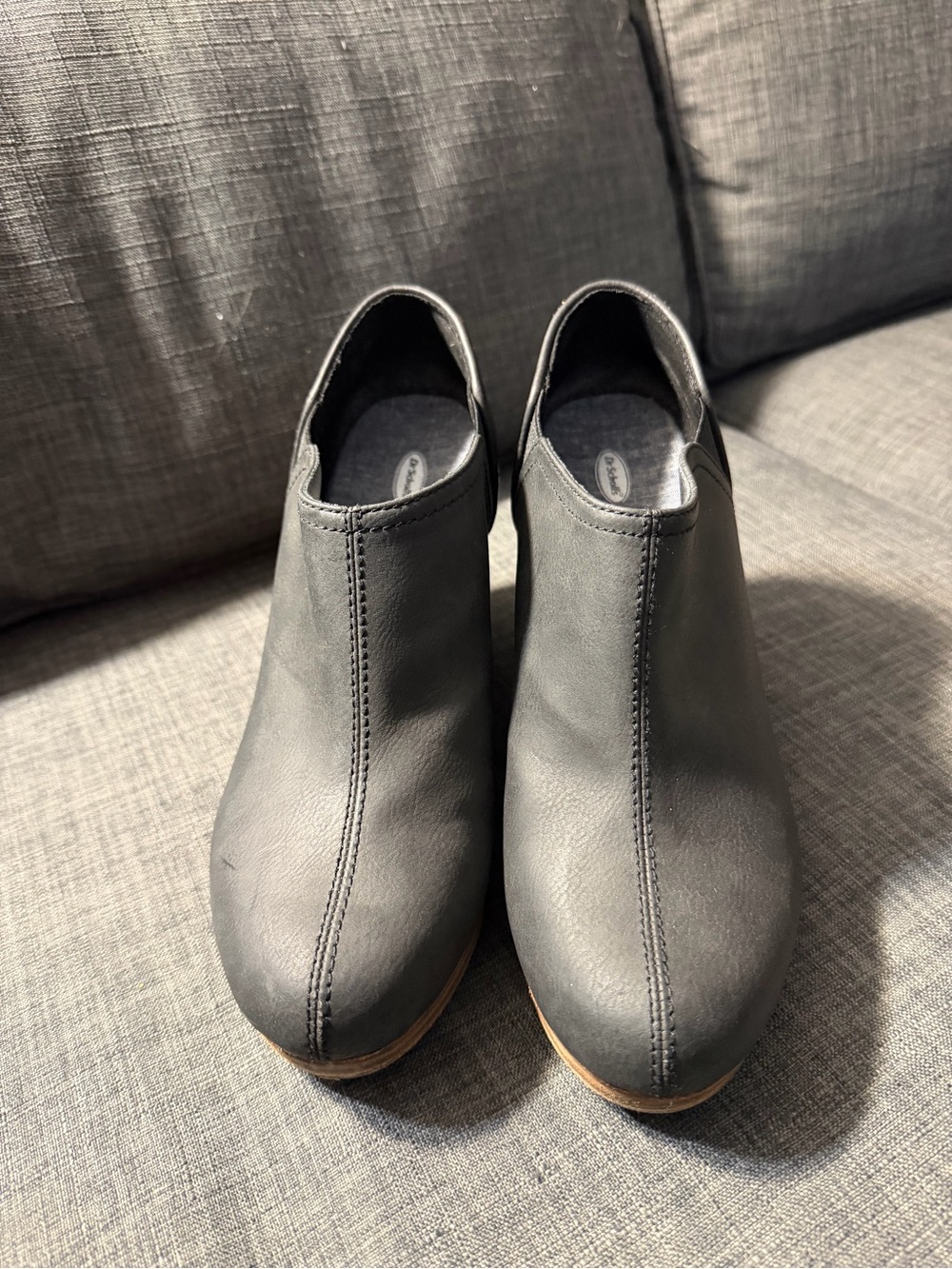 Dr. Scholl's Black Leather Slip-On Clog Mules